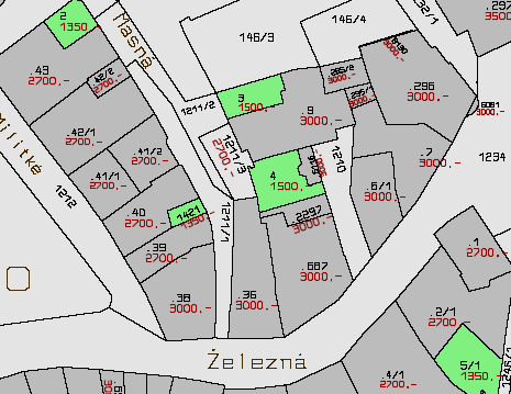 Výřez z cenové mapy Mladé Boleslavi 2005